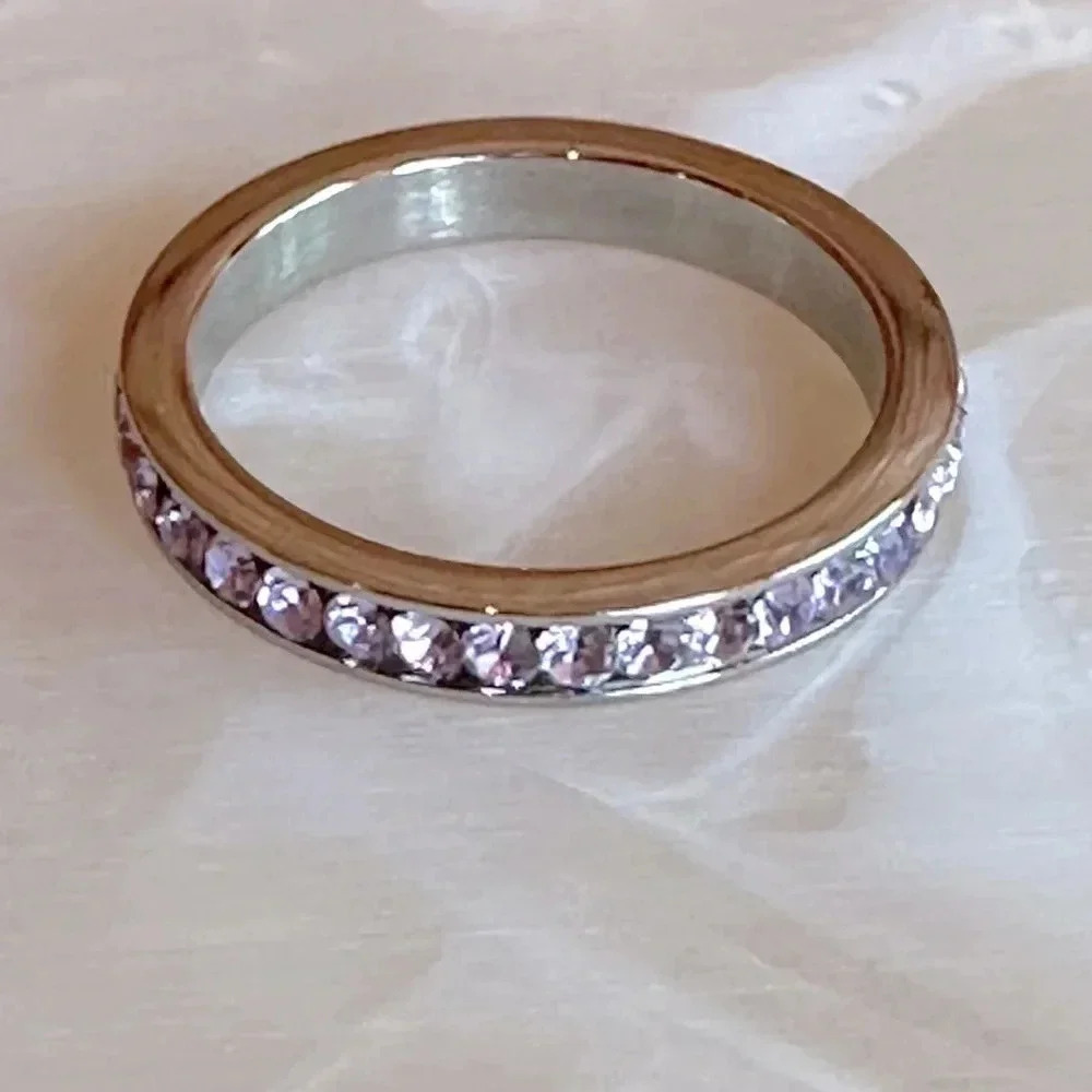 Lavender Alexandrite Colored CZ Stainless Steel Eternity Band Ring June Stone